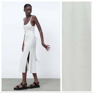 Nwt Zara Oyster White Ribbed Midi Dress 